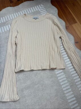 Michael Stars Beige Ribbed Long-Sleeve Top